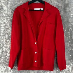 Liz Claiborne Petites Size P Cotton Blend Cardigan Sweater Red Button Pockets